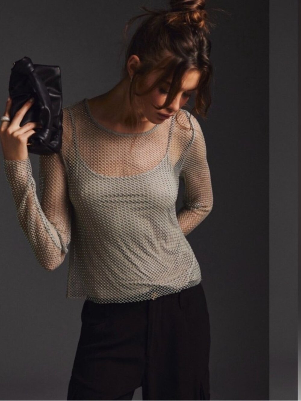 Sunday in Brooklyn Sheer Mesh Long-Sleeve Top in silver